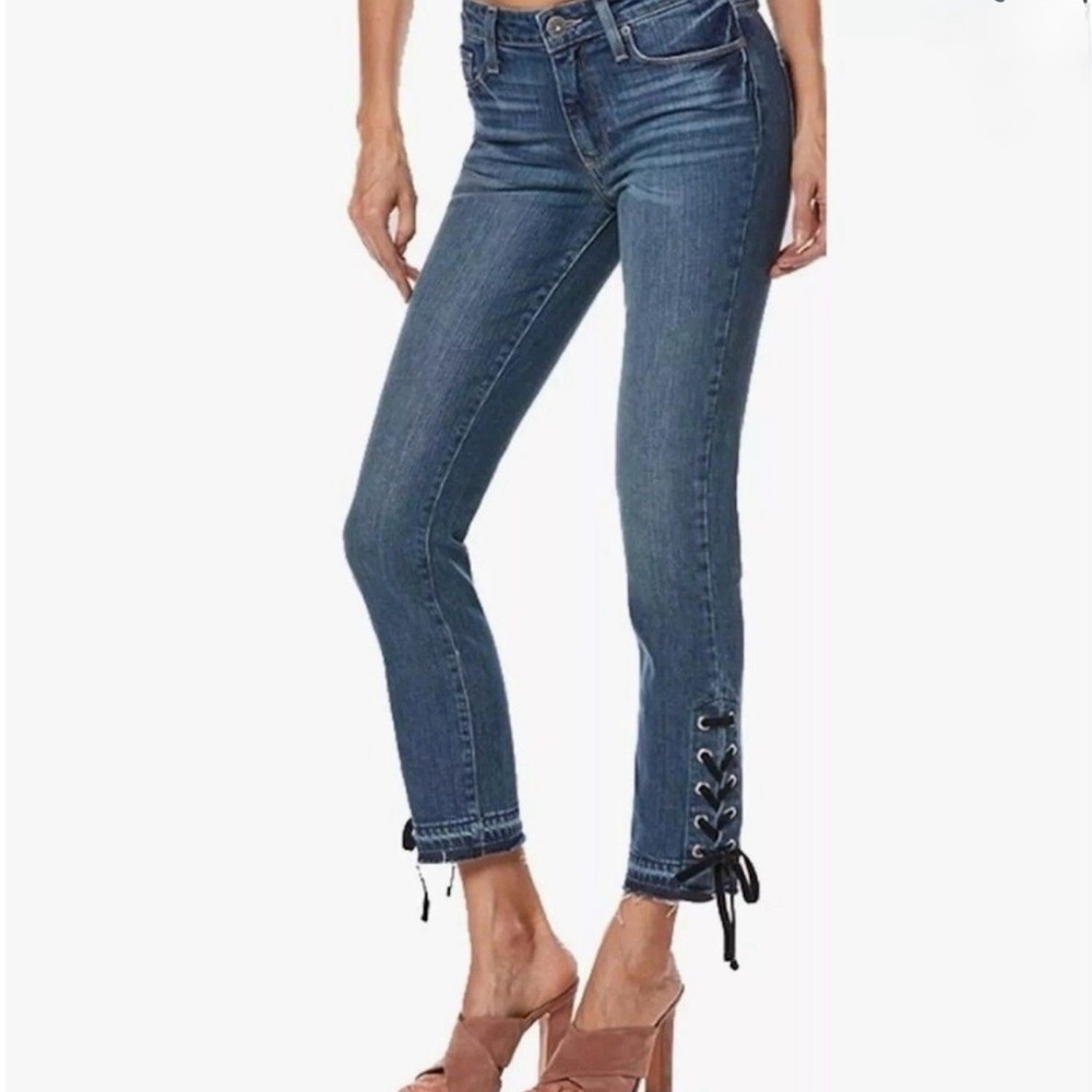 PAIGE Blue Ankle Jeans with Lace-Up Detail